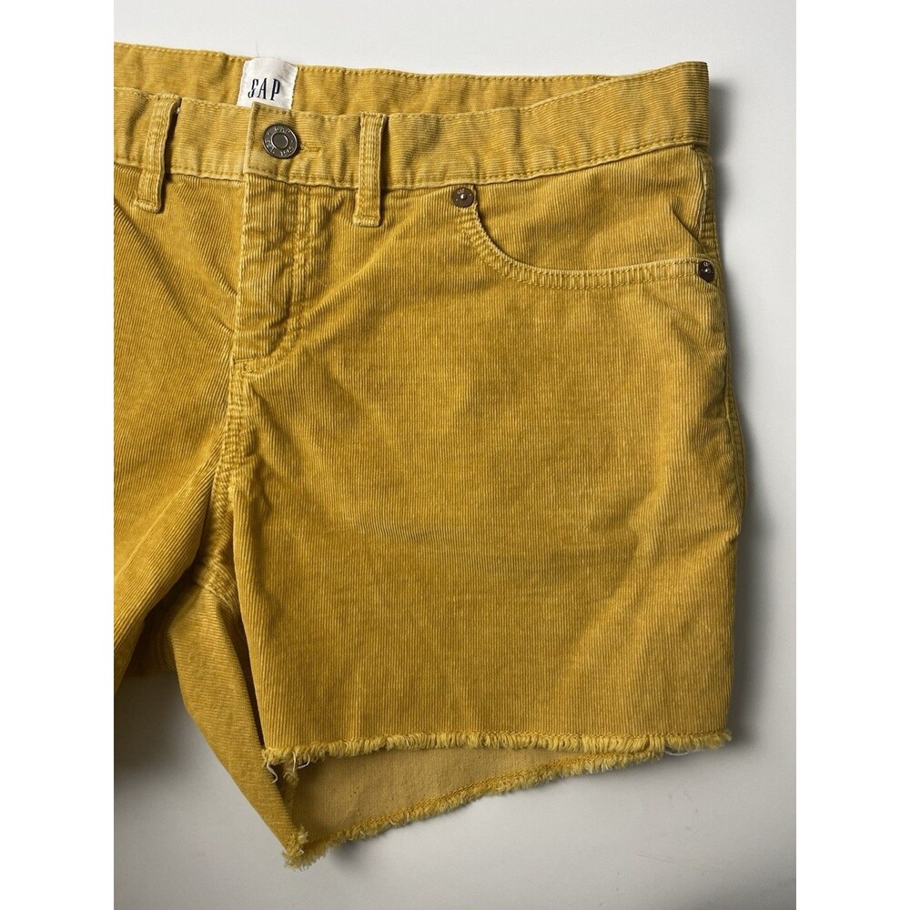 Gap Women Fine Wale Mustard Yellow Corduroy Shorts Raw Hem Stretch Mid Rise 12 J